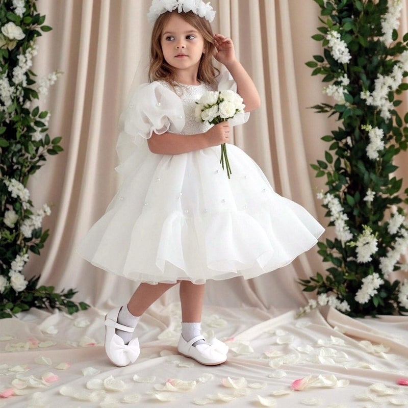 THEE BRON Girls Mary Jane Ballet Flats with Bow Toddler Dress Shoes for Party Outfits(G06 White/11M) - Image 2